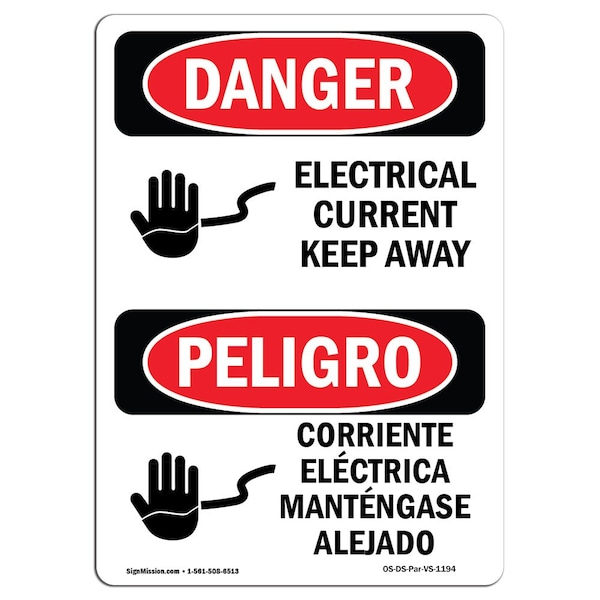 Safety Sign, OSHA Danger, 5" Height, Electrical Current Keep Away Spanish, 10PK
